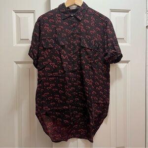 Built By Wendy Button Pullover Shirt / Digital Clock Print / XS Oversized